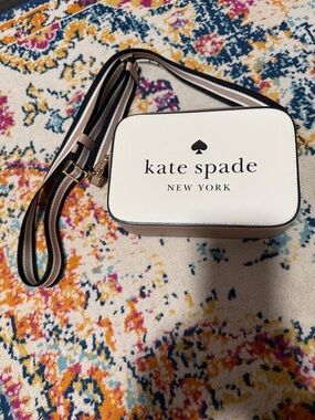 kate spade cream and black logo crossbody camera bag